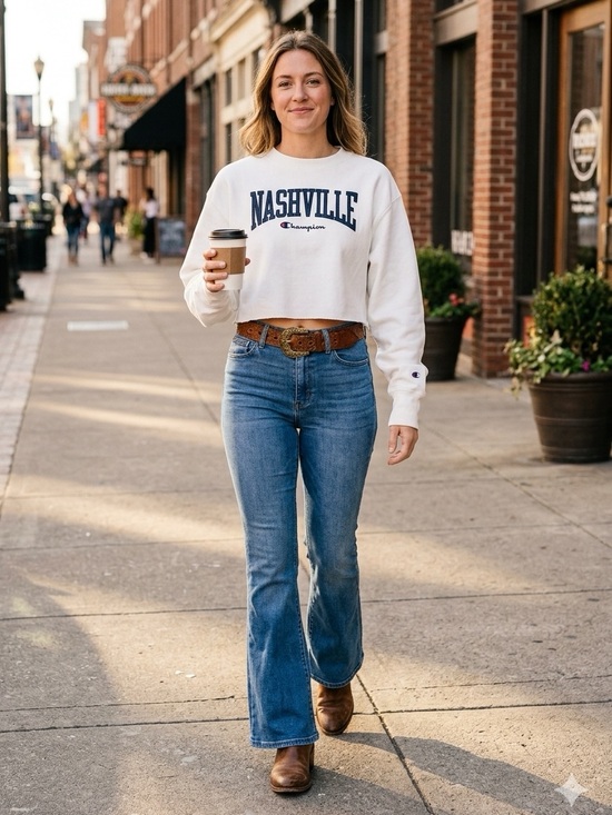 Champion Tops - Nashville White Cropped Champion Sweatshirt (M)